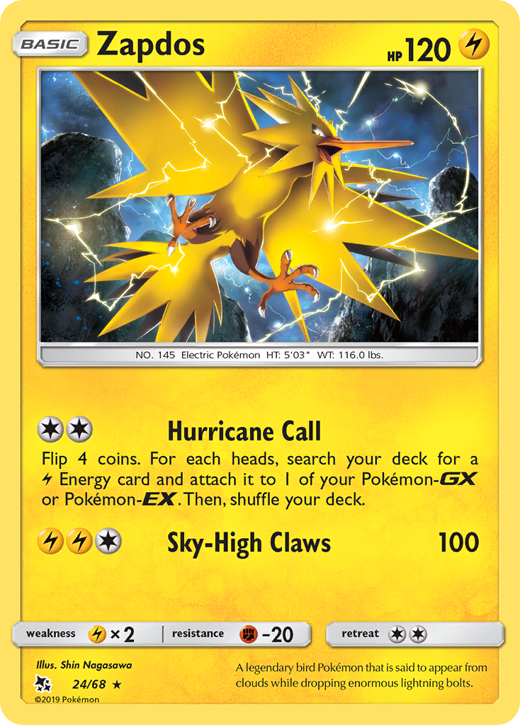 Hidden Fates Holo Zapdos #24/68